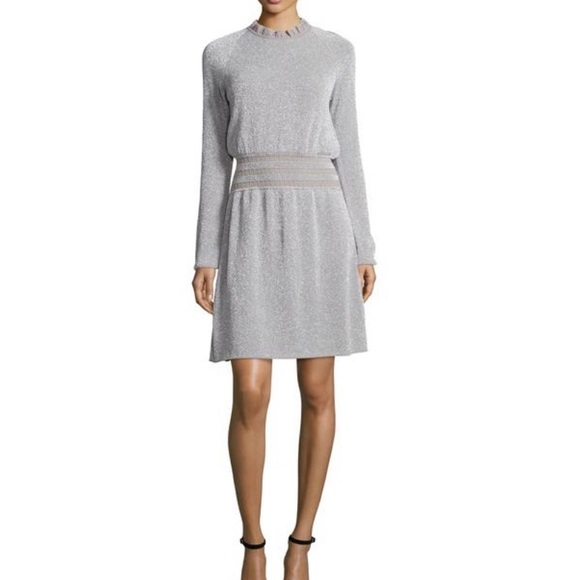 Tory Burch Isabelle silver Metallic Fit-&-flare Cocktail Dress dress, size S - Picture 2 of 11